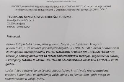 Federalno ministarstvo okoliša i turizma dobilo internacionalnu nagradu u Skoplju